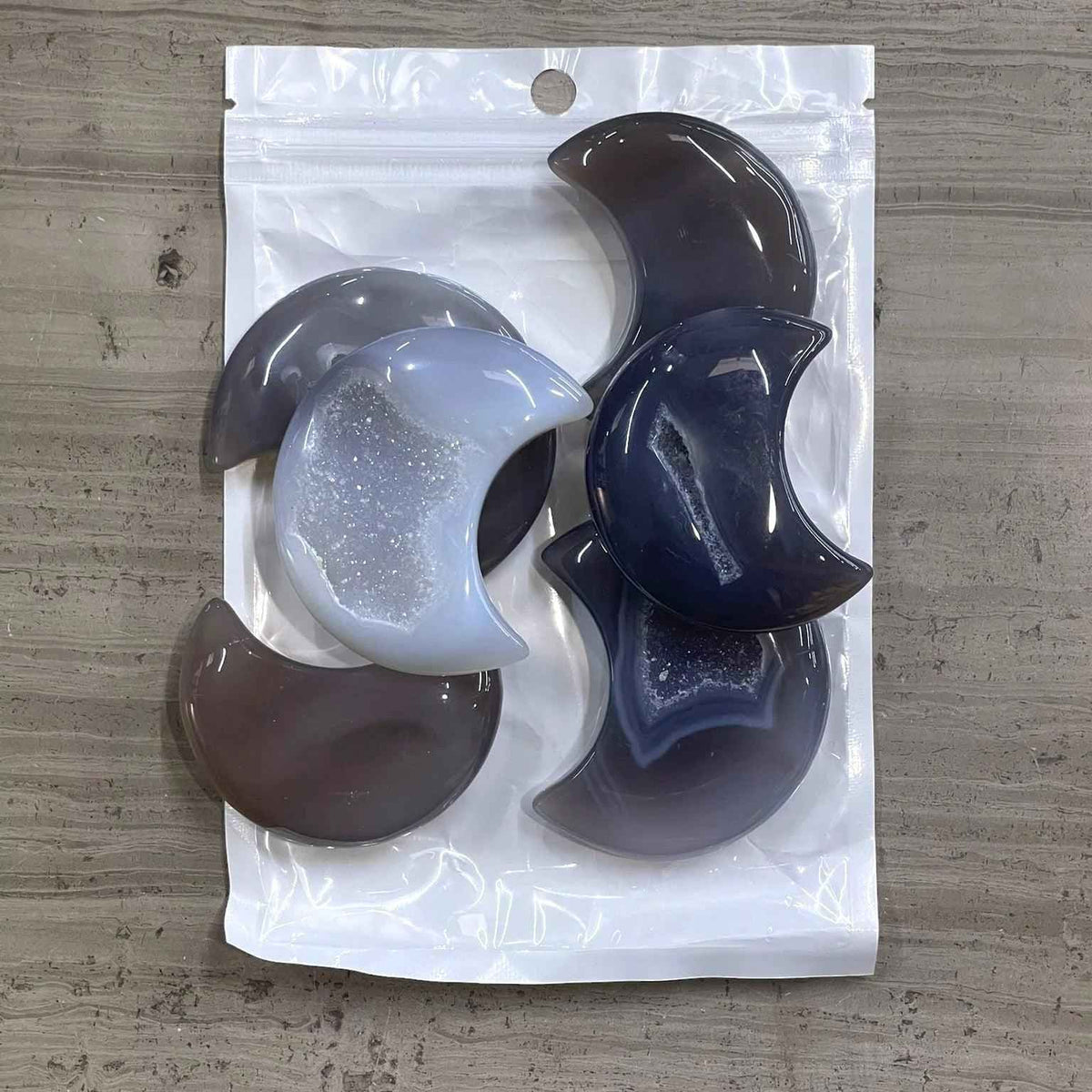 Natural Druzy Agate Crescent Moon Carvings - Lucky Girl Gifts