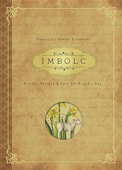 Book cover of 'Imbolc' with decorative elements and text on a brown background