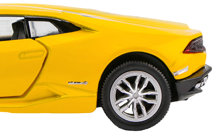 Yellow sports car with open door on a white background
