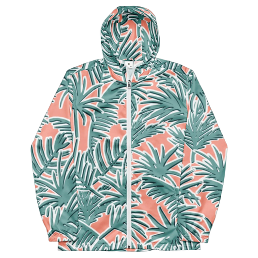 Hoodie with tropical leaf pattern on a white background