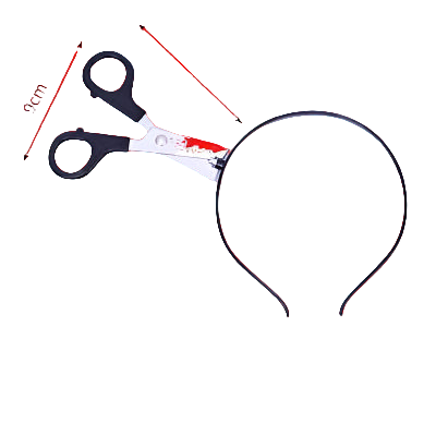 Black headband with measurement details on a white background