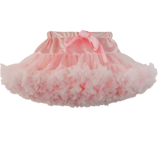 Pink tutu skirt with a bow on a white background