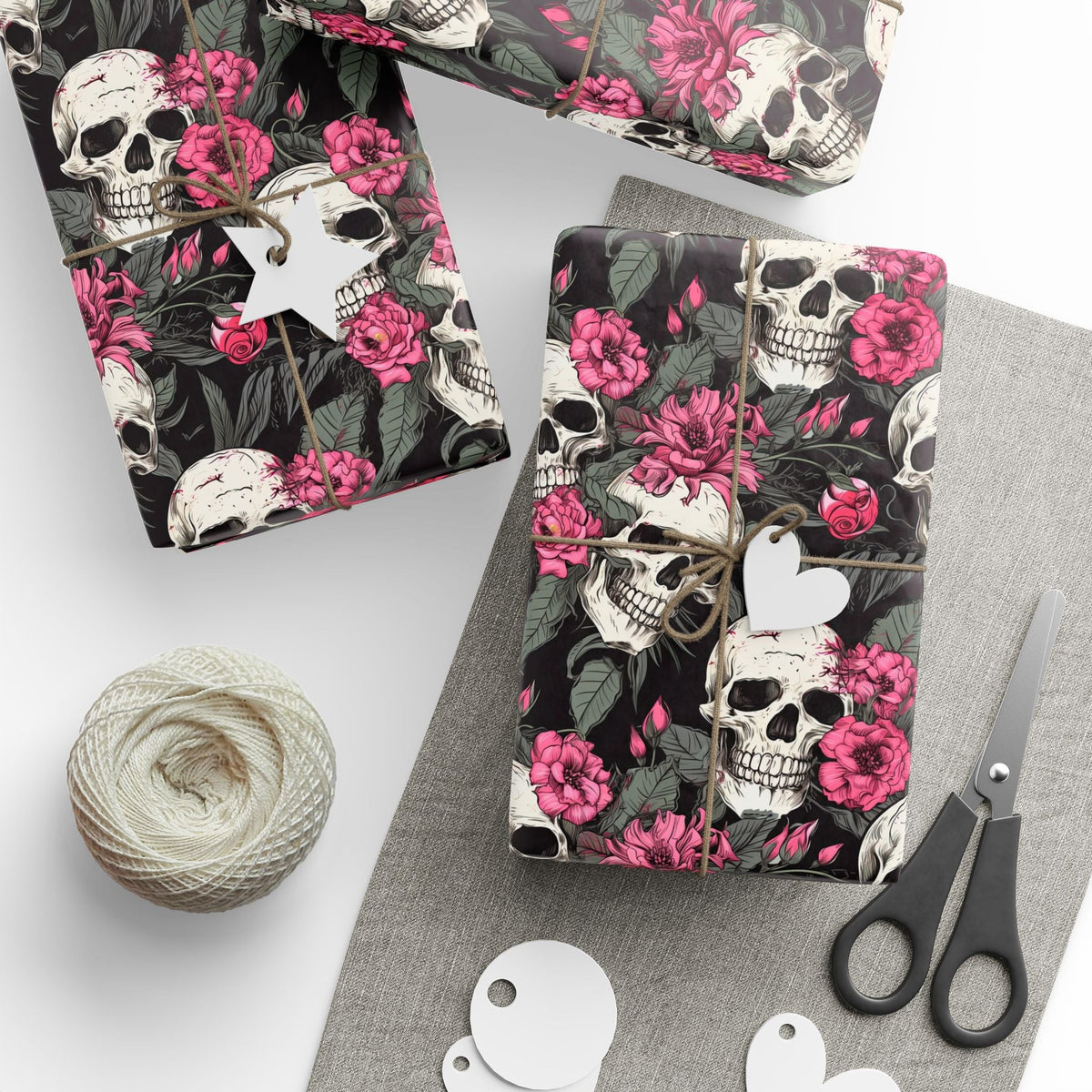 Pink Flowers and Skulls Gift Wrap - Lucky Girl Gifts