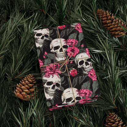 Pink Flowers and Skulls Gift Wrap - Lucky Girl Gifts