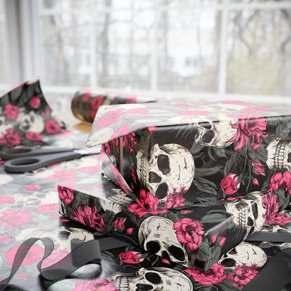 Pink Flowers and Skulls Gift Wrap - Lucky Girl Gifts