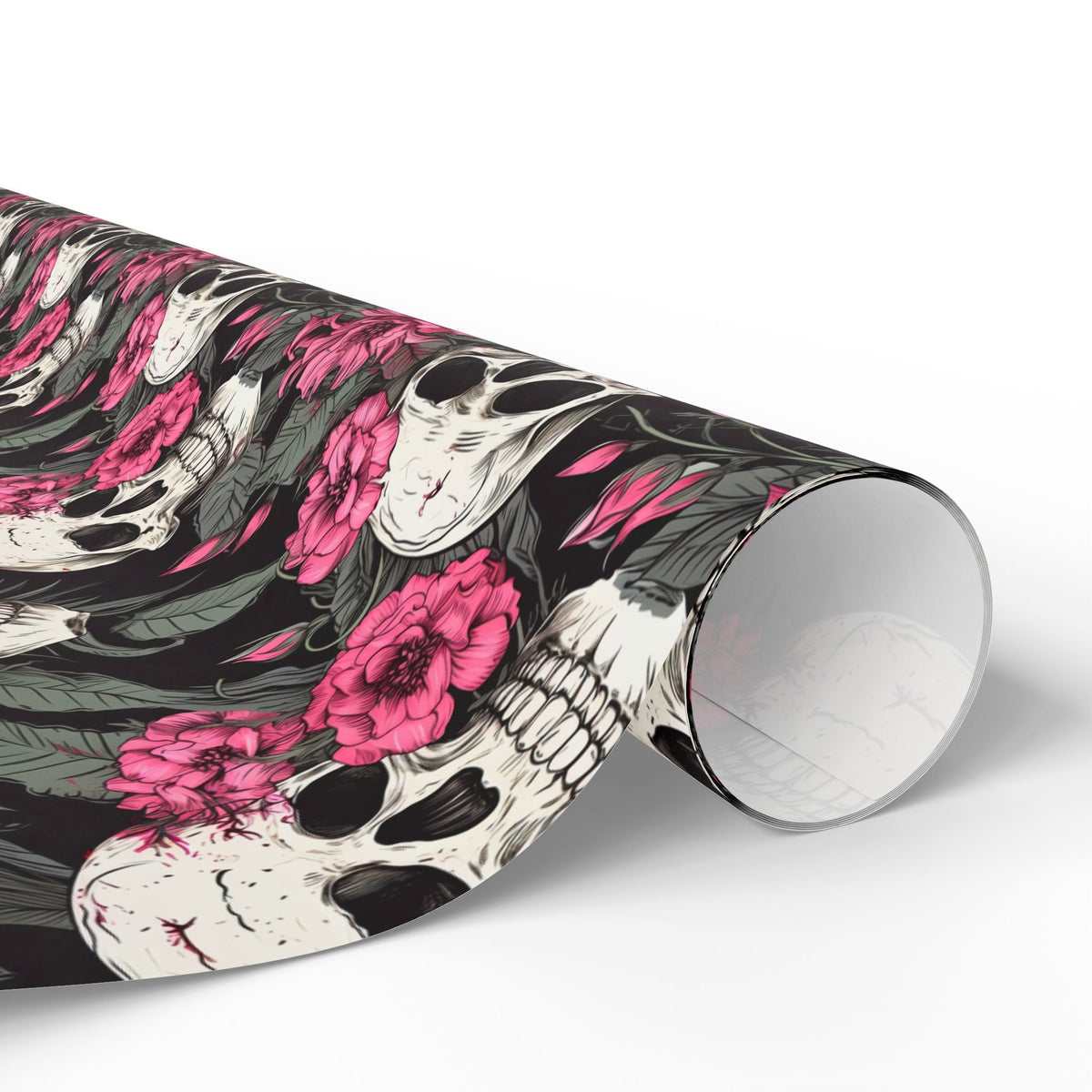 Pink Flowers and Skulls Gift Wrap - Lucky Girl Gifts