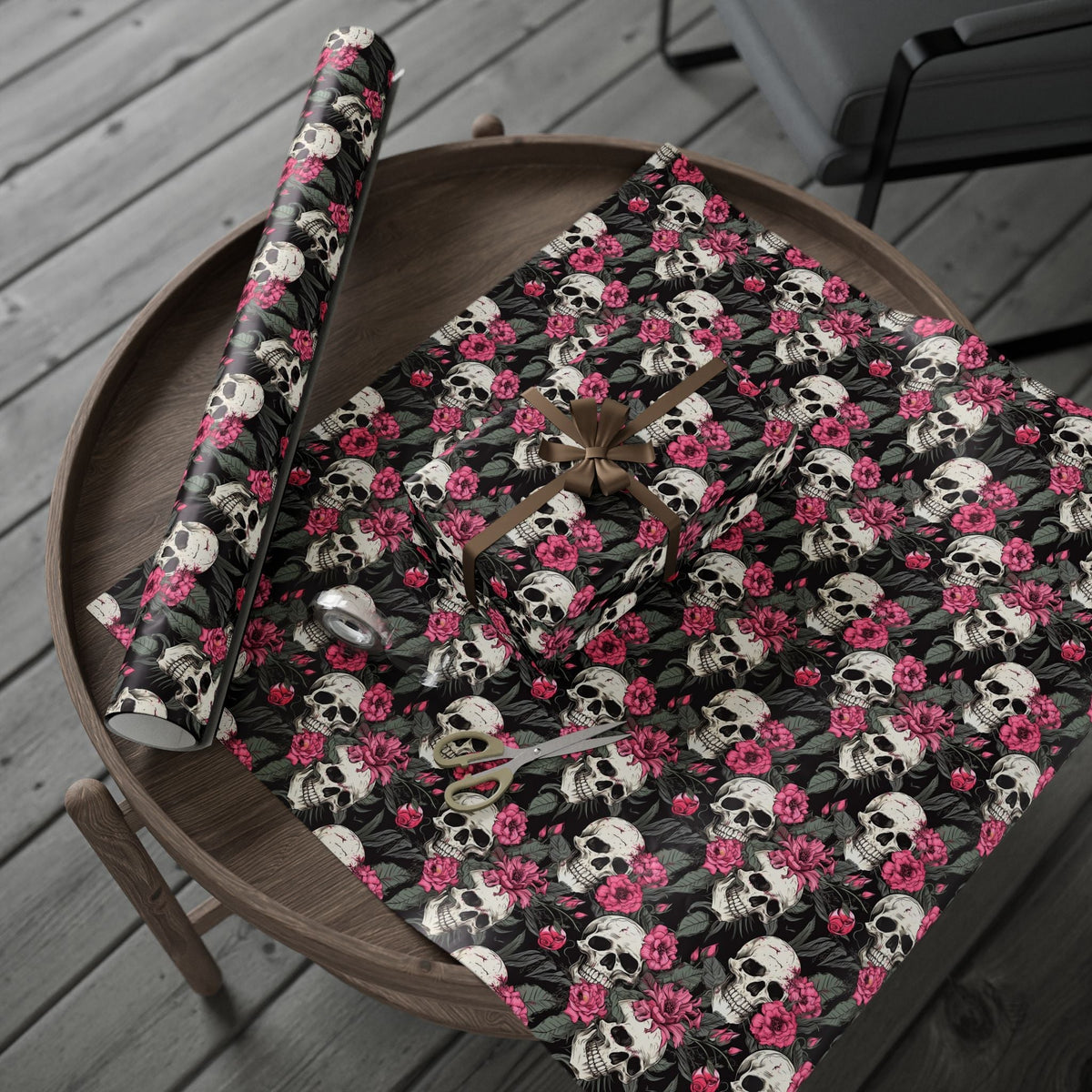 Pink Flowers and Skulls Gift Wrap - Lucky Girl Gifts