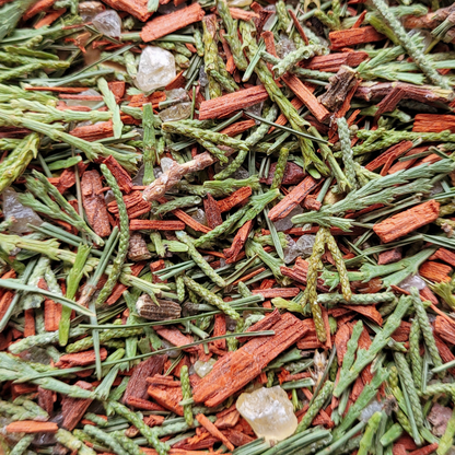 Close-up of a mix of green and red dried herbs