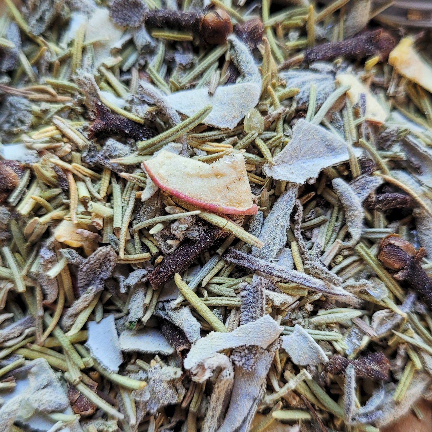 Close-up of a mix of dried herbs and fruits