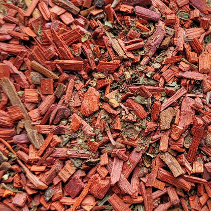 Close-up of a pile of red and brown dried herbs
