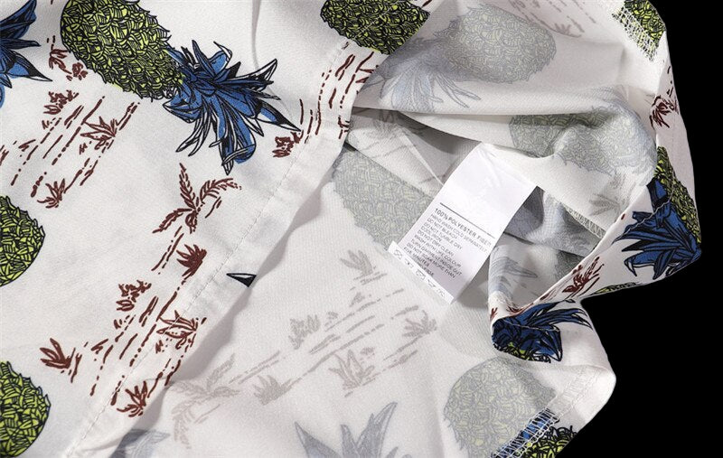Fabric with nature-themed pattern and a label on a white background