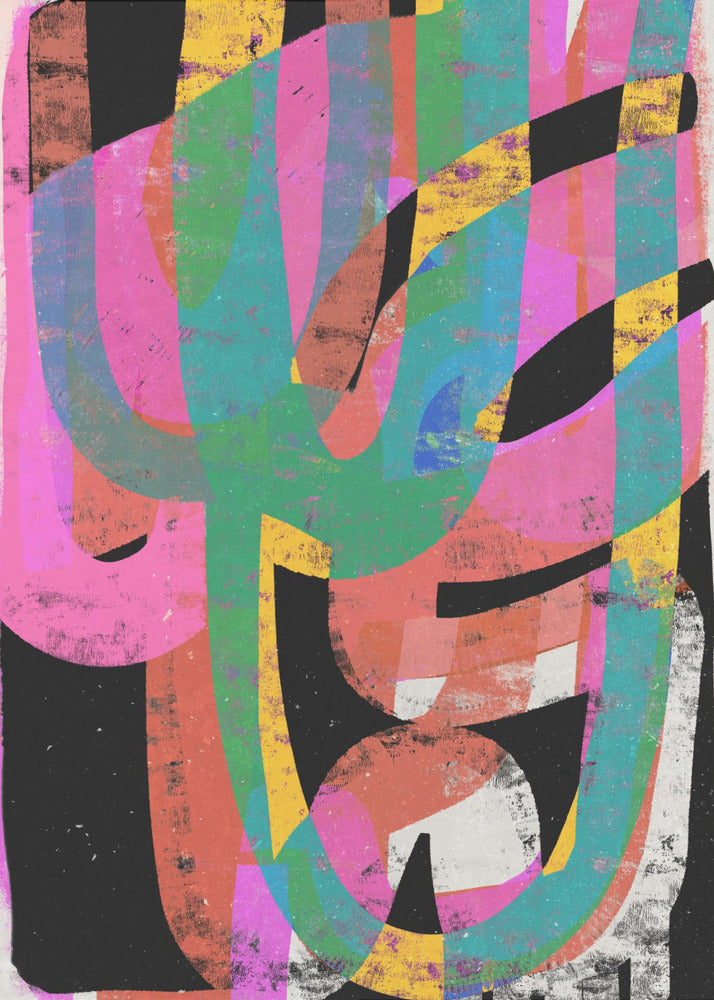 Abstract artwork with colorful shapes and patterns