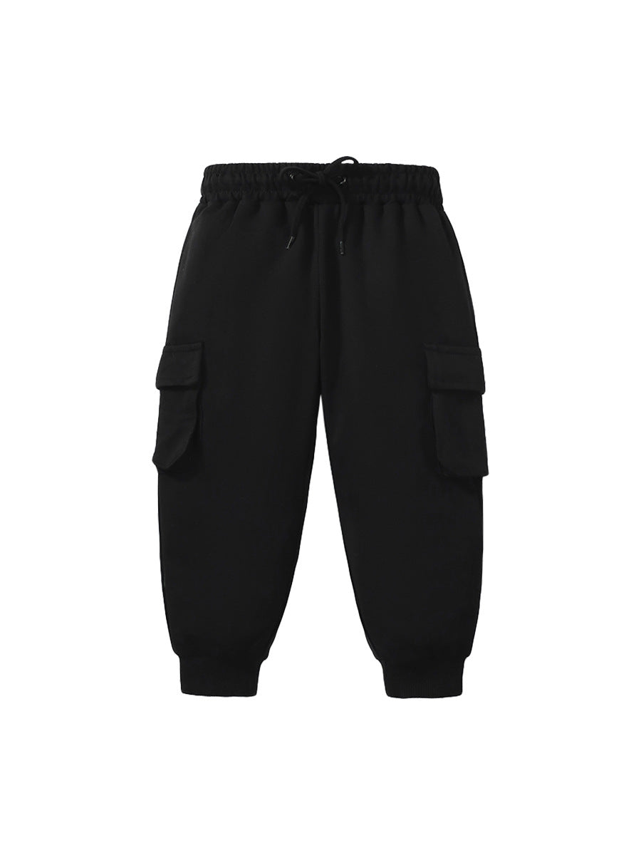 European And American Children’s Autumn Cotton Boys’ Work Pants – Black Casual Kids Trousers