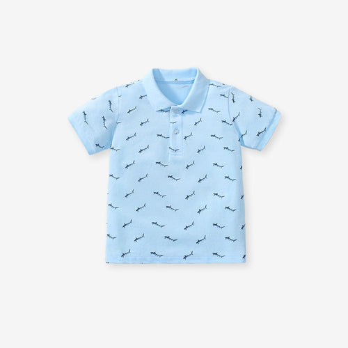 Baby Kids Boys Fish Print Short Sleeves Polo Shirt-0