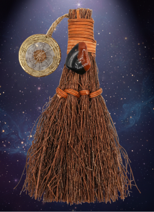Red Black Agate Broom Pumpkin Witch's Broom - Lucky Girl Gifts