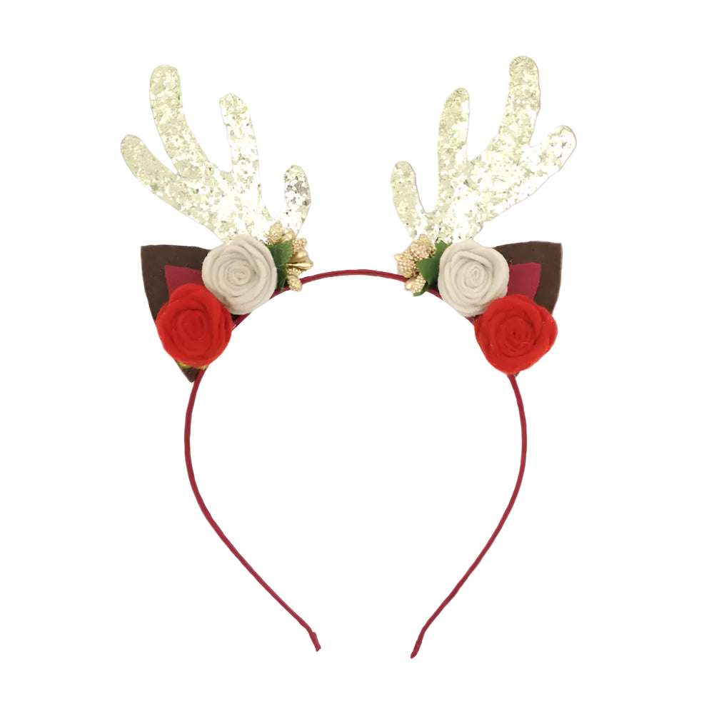Decorative headband with floral and antler design on a white background