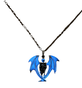 Dragon-shaped pendant with blue light on a dark background