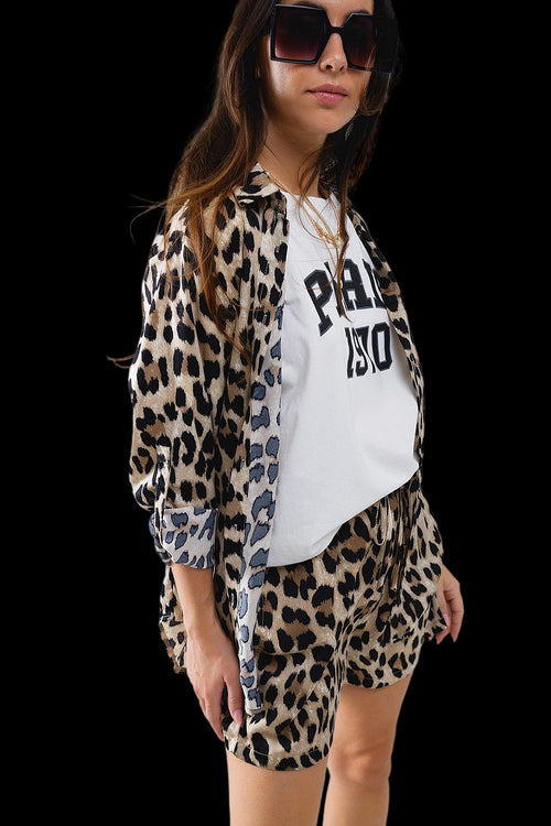 Relaxed Leopard Print High-Low Shirt With Long Sleeves