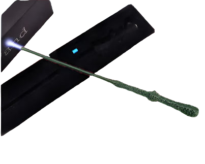 Green magic wand with black box on a white background