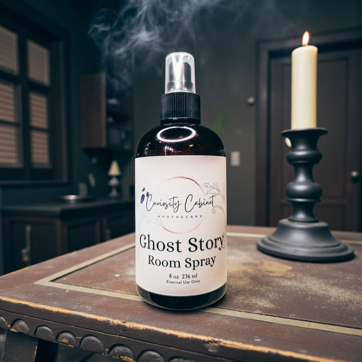 Ghost Story Room Spray All Natural, Black Tea Lilac Dragons Blood Essential Oil Mist, Witchy Dark Academia Decor Gift, 8oz - Lucky Girl Gifts