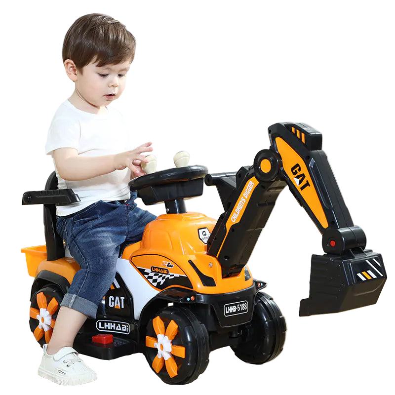 Child playing with a toy excavator indoors