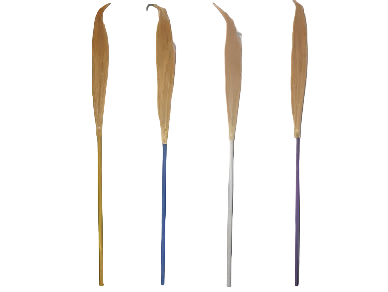 Two paddle blades with wooden tips on a white background