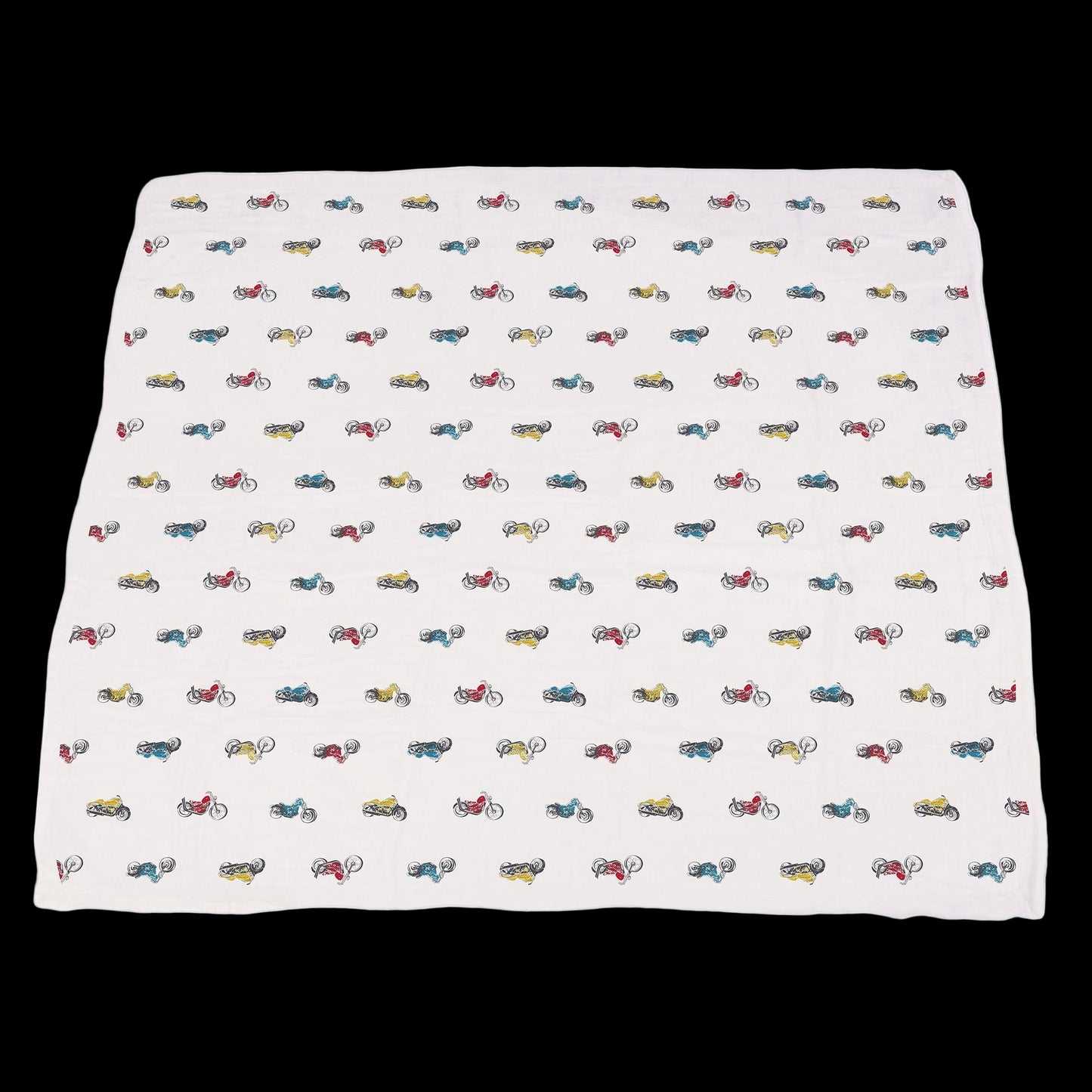 White fabric with colorful car pattern on a white background