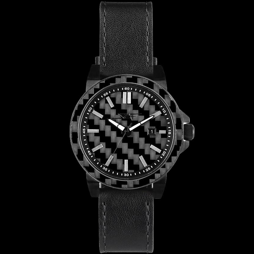 Black watch with a pixelated face on a white background