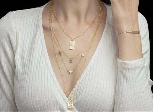 Moon, Star, & Tarot Card Layered Necklace by Sterling Forever