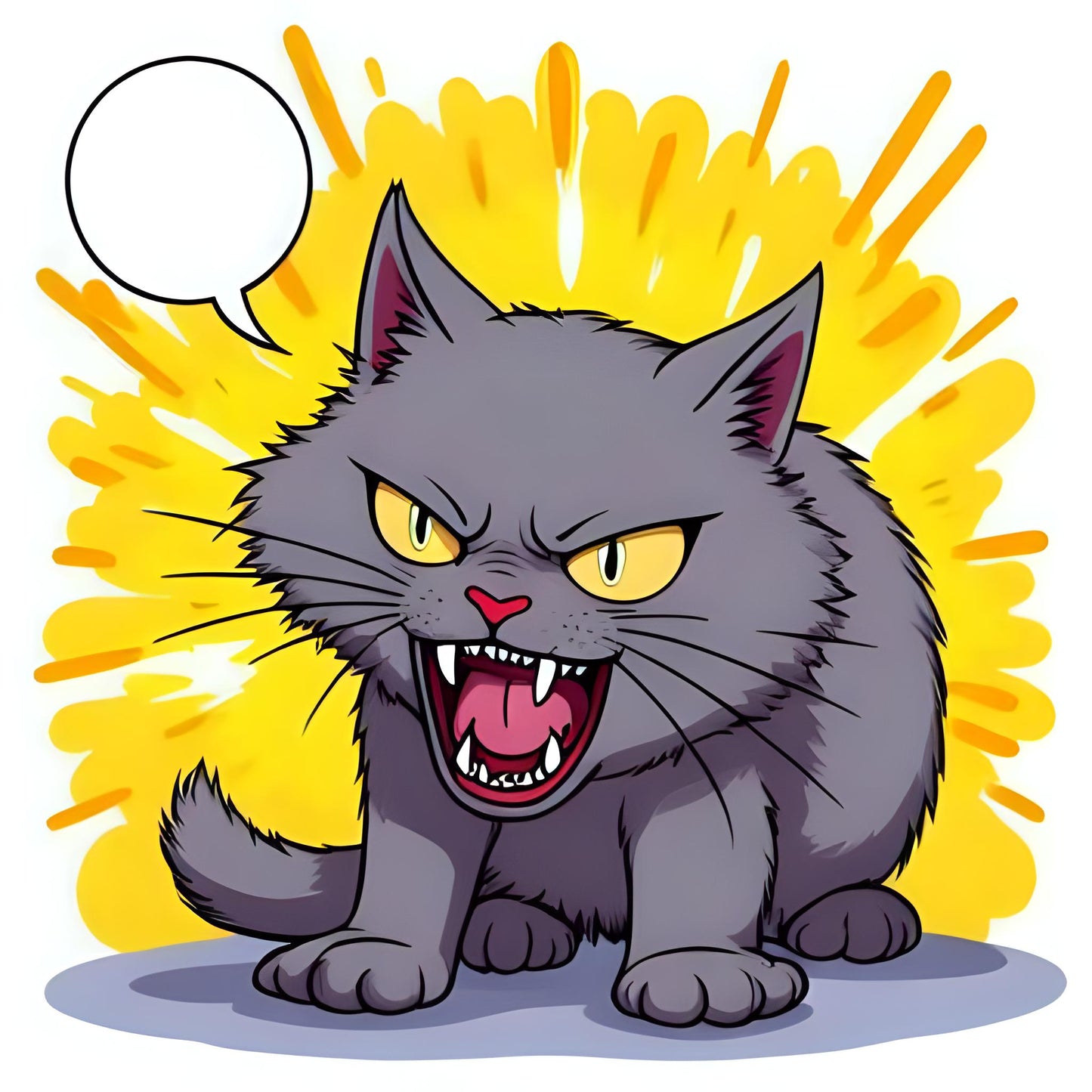 Cartoon angry cat with a yellow background