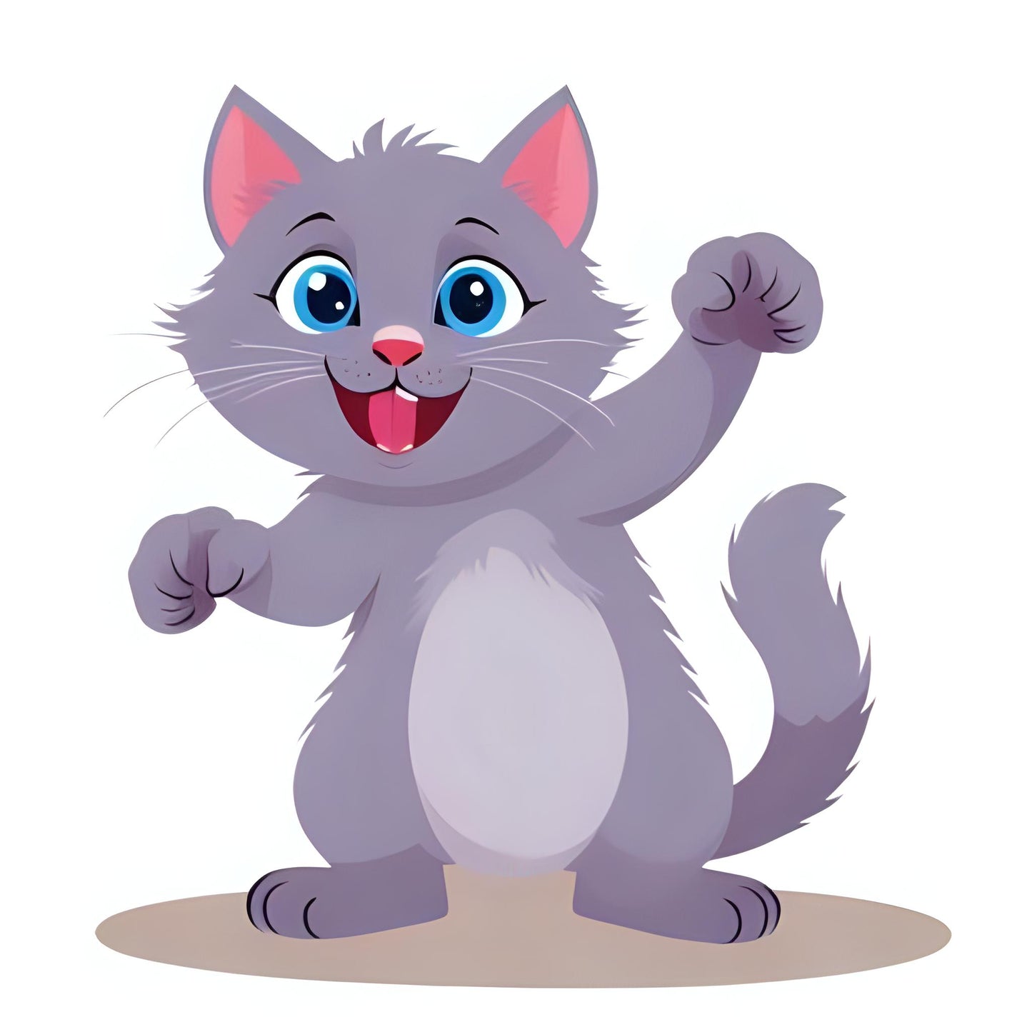 Cartoon cat with blue eyes and pink inner ears on a white background