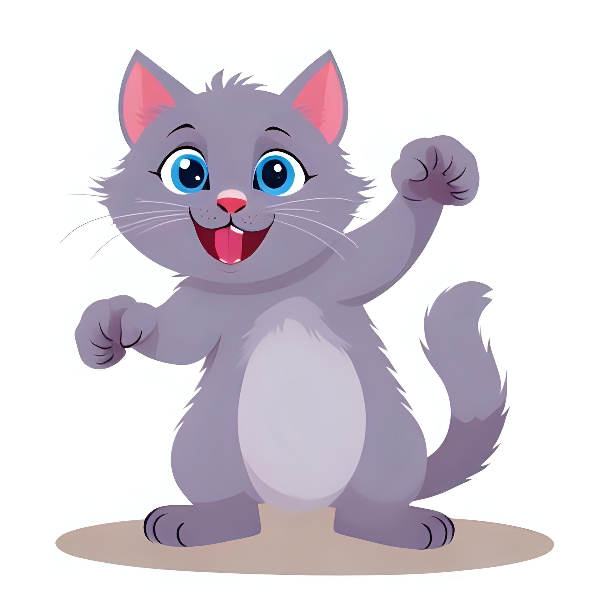 Cartoon cat with blue eyes and pink inner ears on a white background