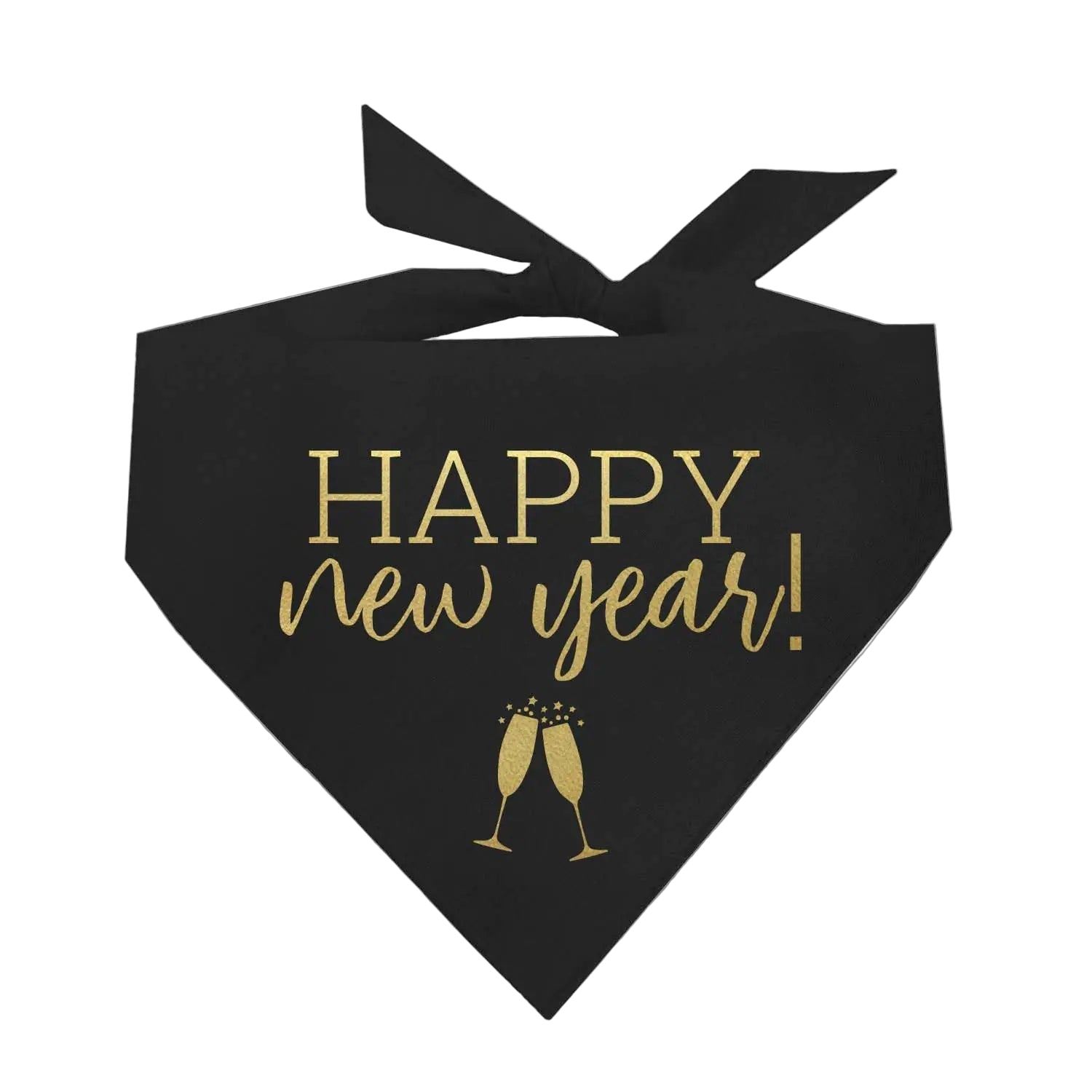 Black bandana with 'Happy New Year!' text and champagne glass design on a white background