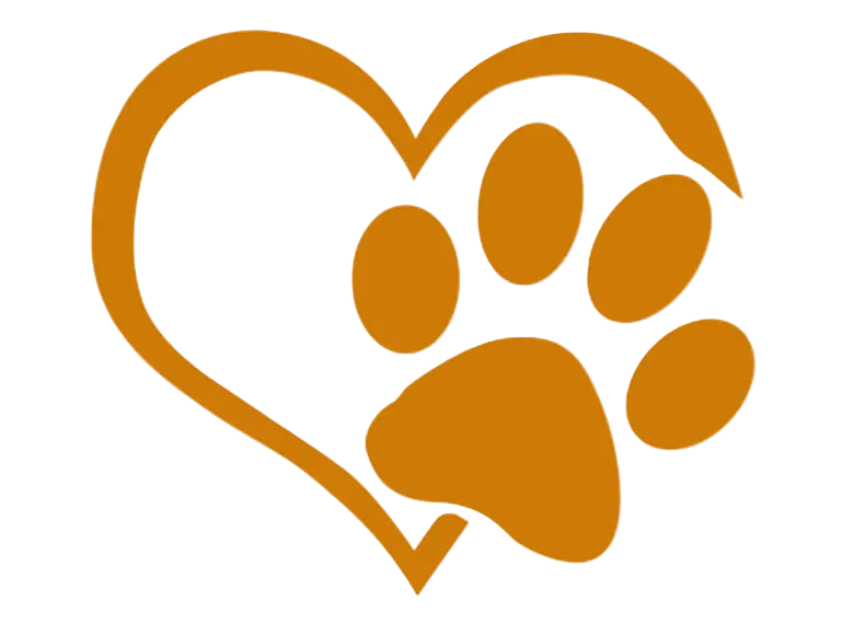 Brown paw print inside a heart shape on a white background