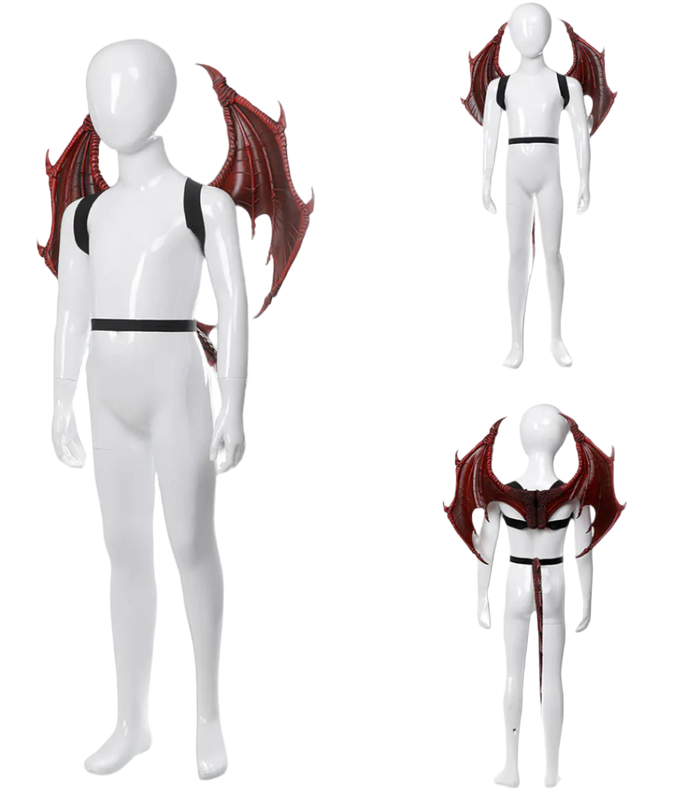 White bodysuit with red wing-like attachments on a white background