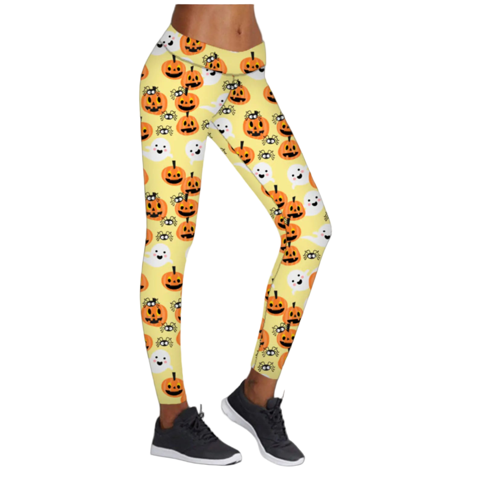 Leggings with Halloween-themed design on a white background
