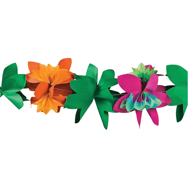 Colorful paper flower headbands on a white background