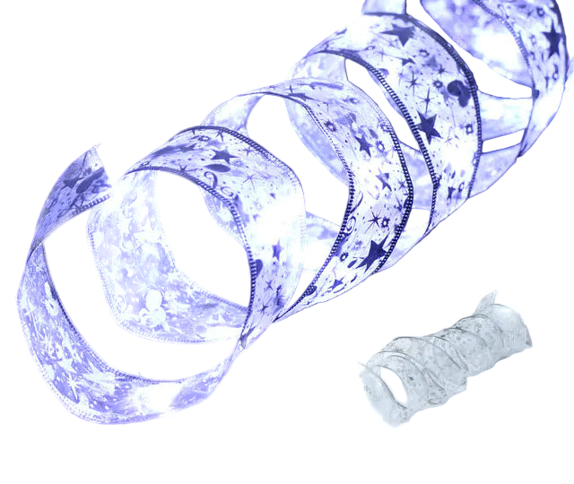 Silver LED ribbon light with white light on a dark background