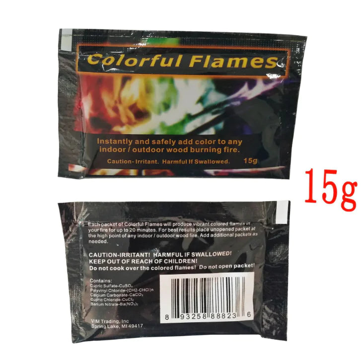 Packaging of Colorful Flames product with front and back views on a white background