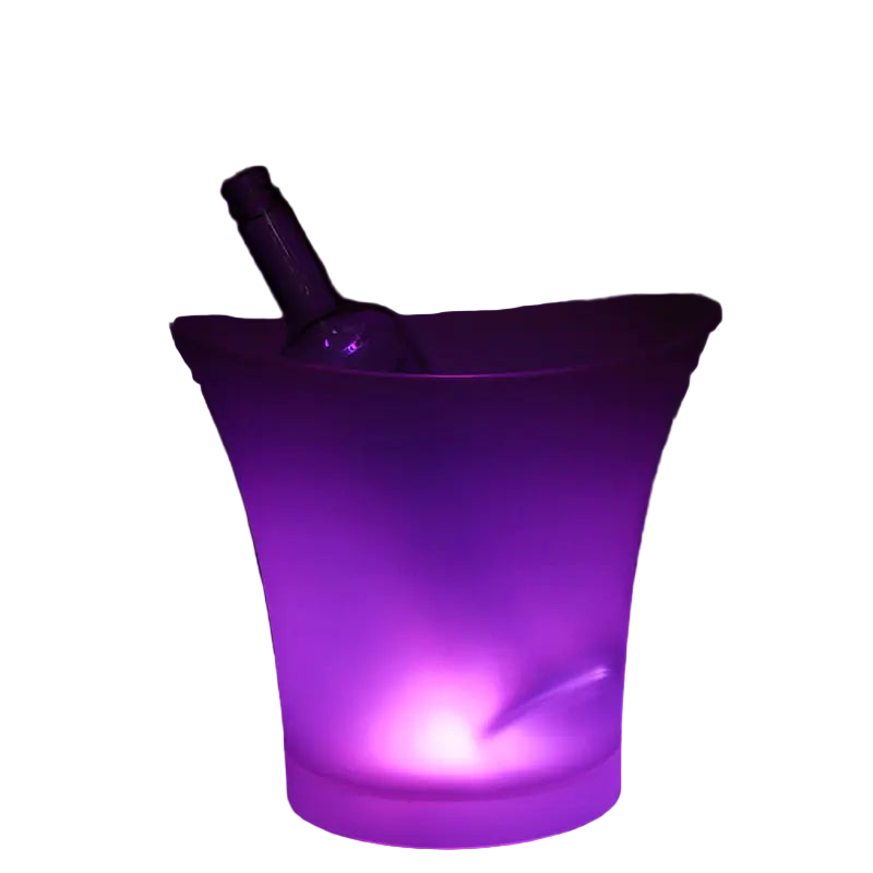 LED light-up ice bucket with a bottle inside on a black background