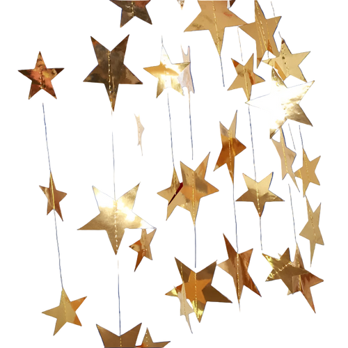 Gold star-shaped decorations on a textured white background