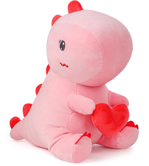 Pink Dinosaur Plush Toy 12 Inch Dinosaur Stuffed Animal Cute Dino Plush with Love Heart Valentines Day Gift for Girlfriend/Boyfriend
