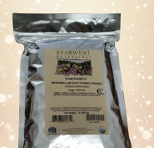 Starwest Botanicals marshmallow root powder package on a white background