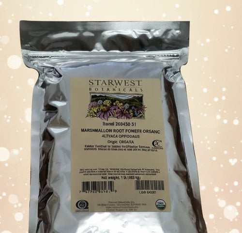 Starwest Botanicals marshmallow root powder package on a white background