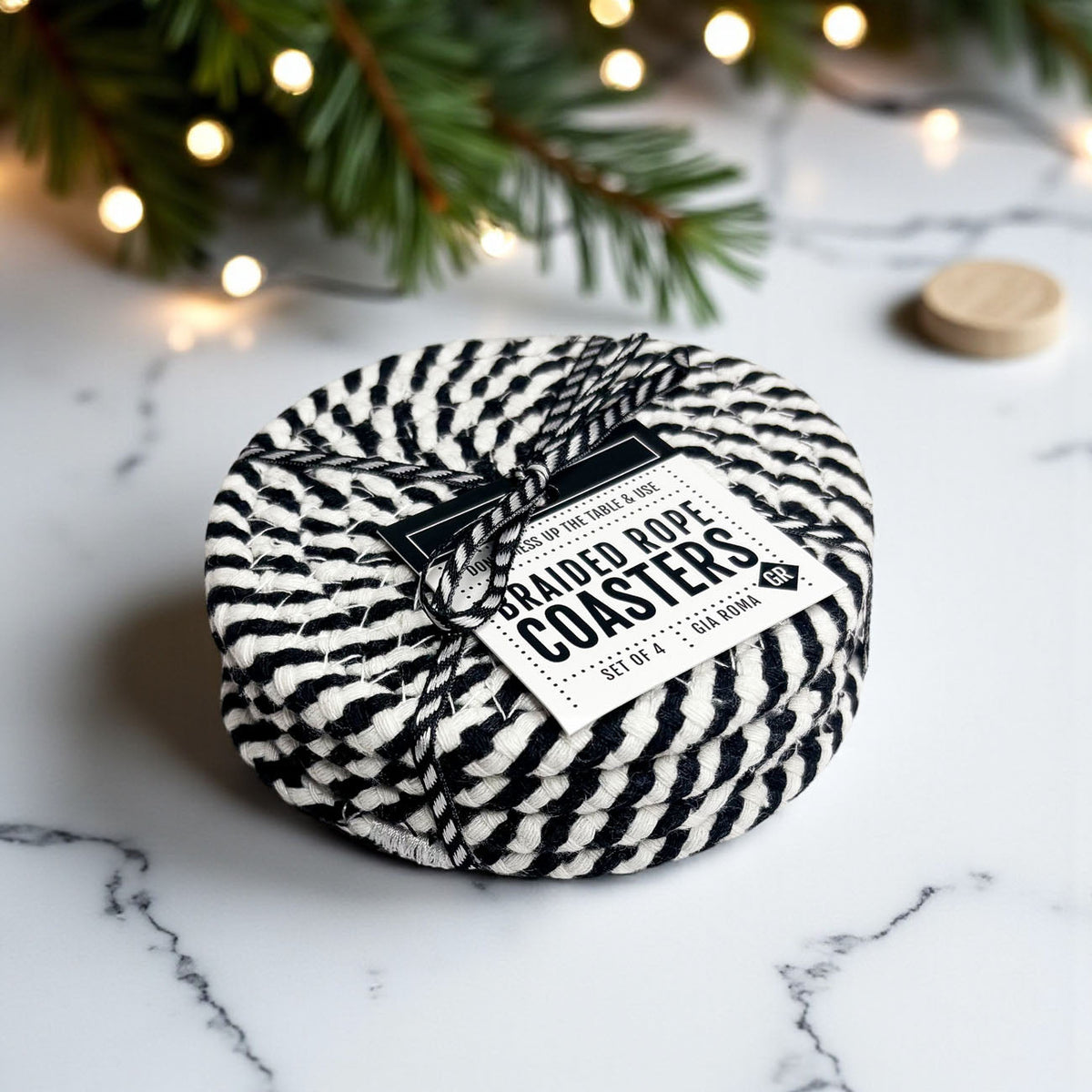 Black Braided 4pk Braided Rope Coasters - Lucky Girl Gifts