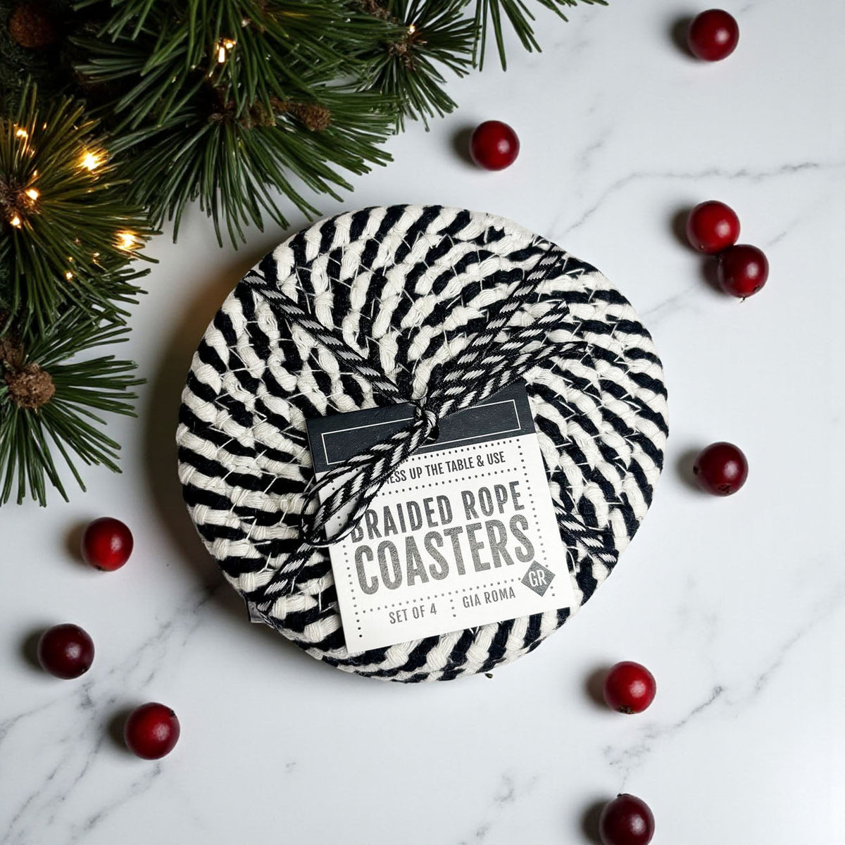 Black Braided 4pk Braided Rope Coasters - Lucky Girl Gifts