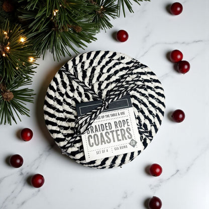 Black Braided 4pk Braided Rope Coasters - Lucky Girl Gifts