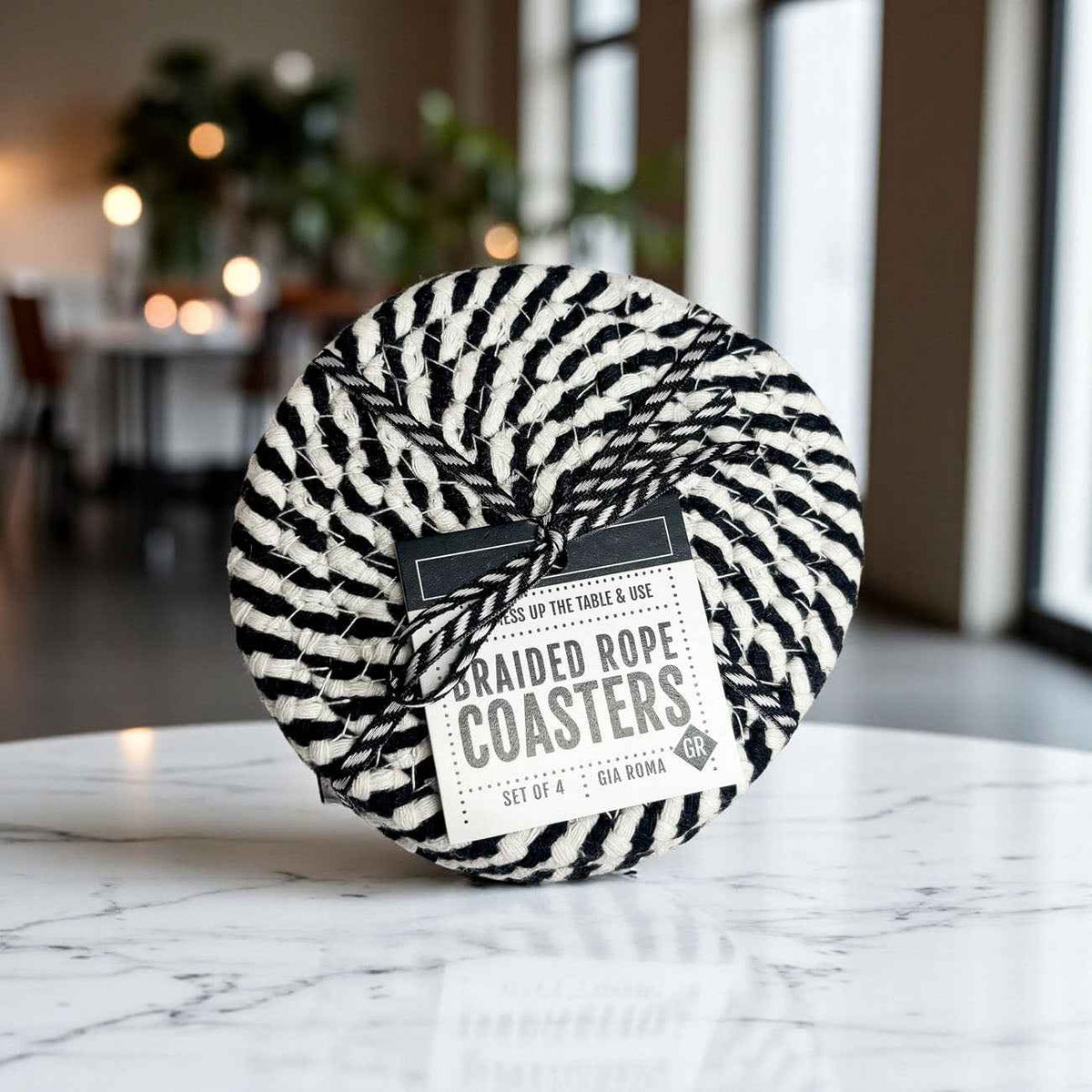 Black Braided 4pk Braided Rope Coasters