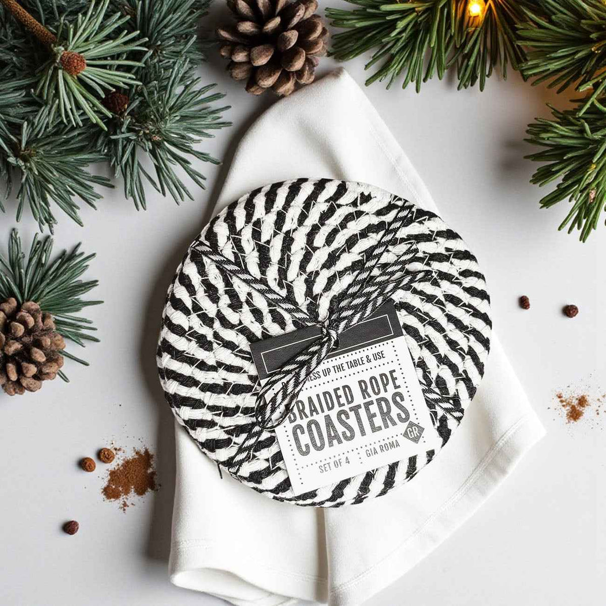 Black Braided 4pk Braided Rope Coasters