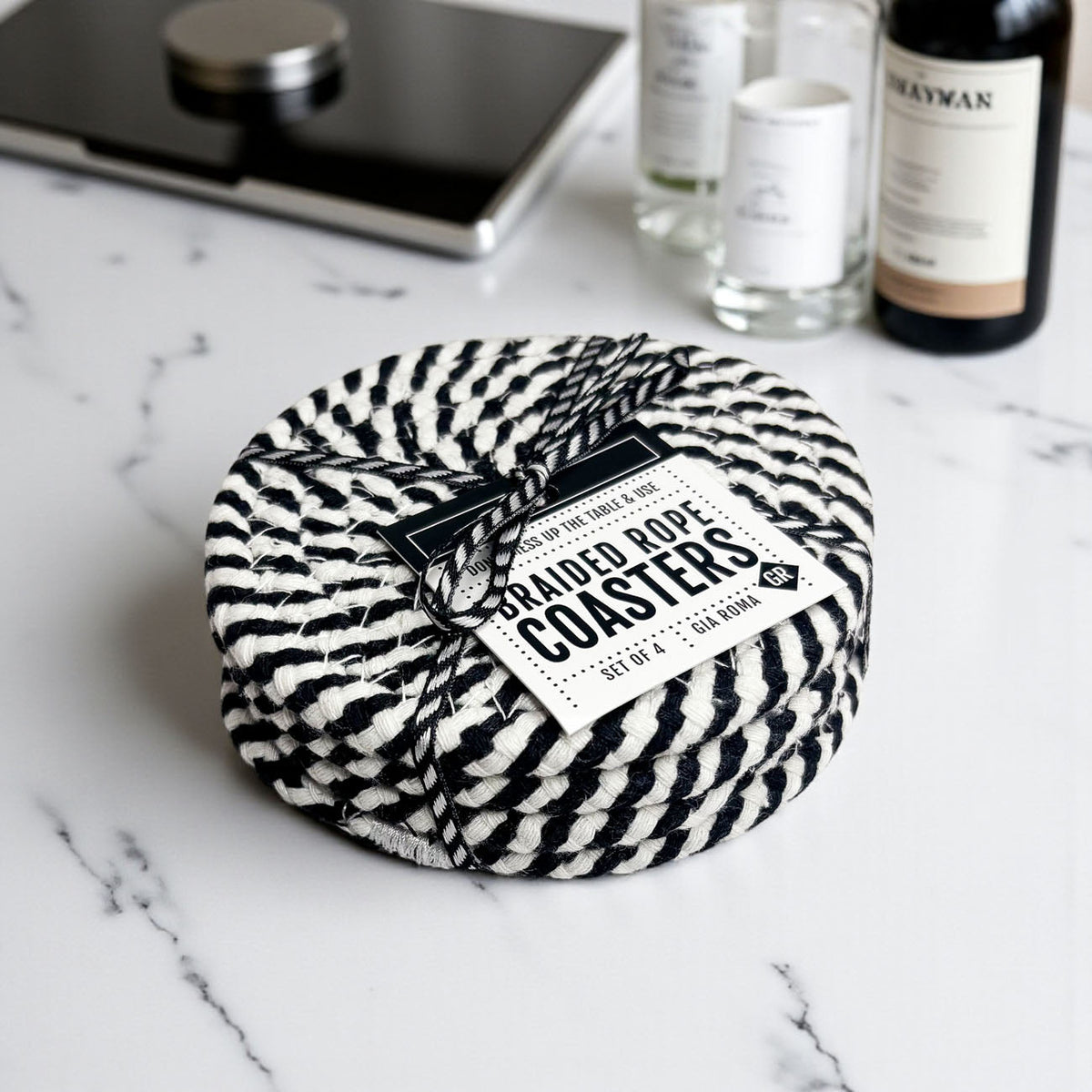 Black Braided 4pk Braided Rope Coasters - Lucky Girl Gifts